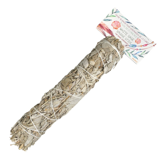 WHITE SAGE 8 - 9 inch Smudge Stick bagged with header