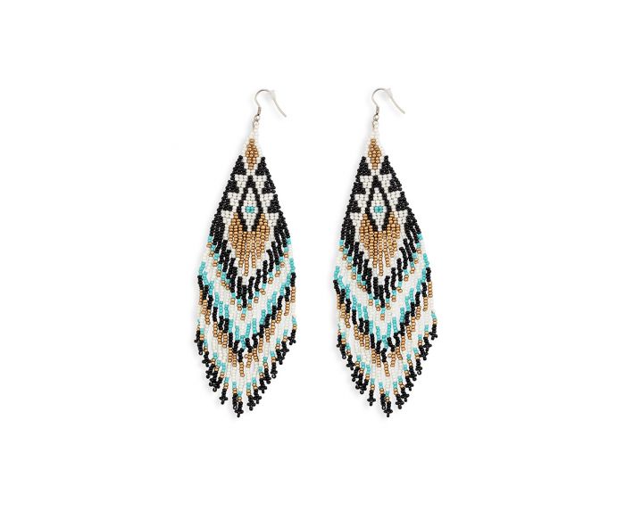 Soaring Eagle Beaded Earrings - 5.25 inch Long - yellow, charcoal, white and gold - NEW424