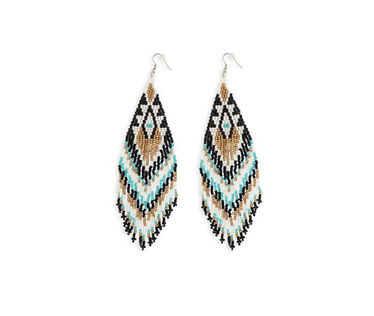 Soaring Eagle Beaded Earrings - 5.25 inch Long - yellow, charcoal, white and gold - NEW424