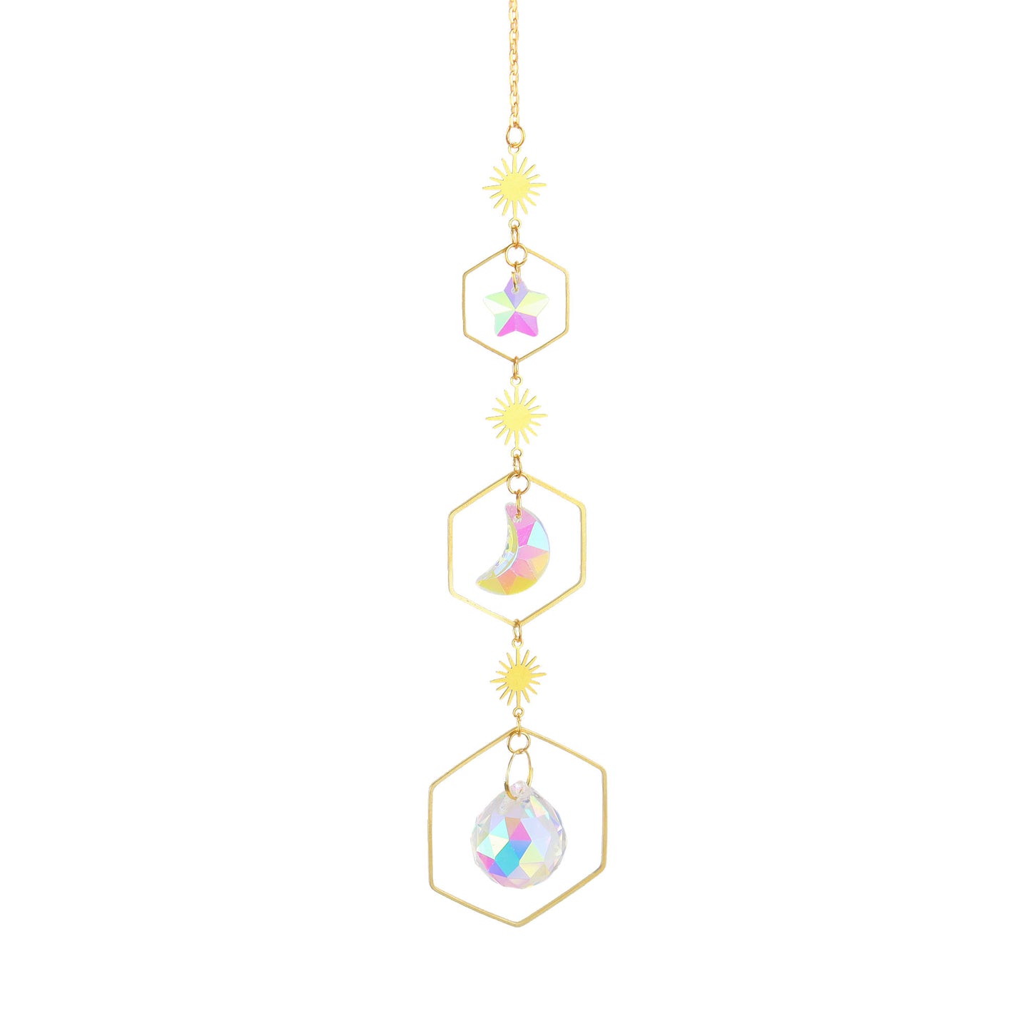 K9 Aura Crystal Hanger Suncatcher Sun Moon Star Brass Color Twinkle Hanger - 15 inch - China - NEW423