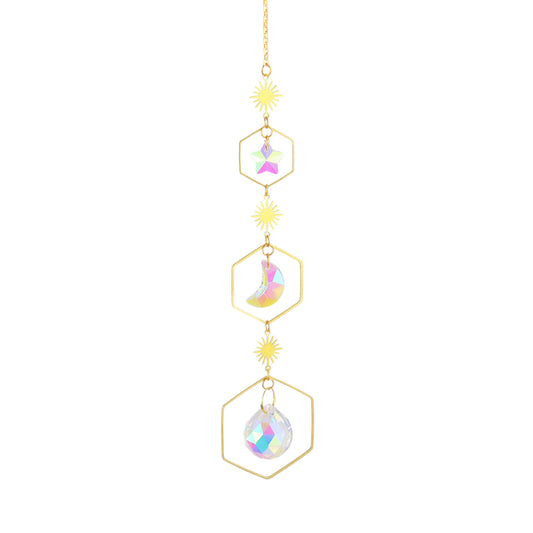 K9 Aura Crystal Hanger Suncatcher Sun Moon Star Brass Color Twinkle Hanger - 15 inch - China - NEW423
