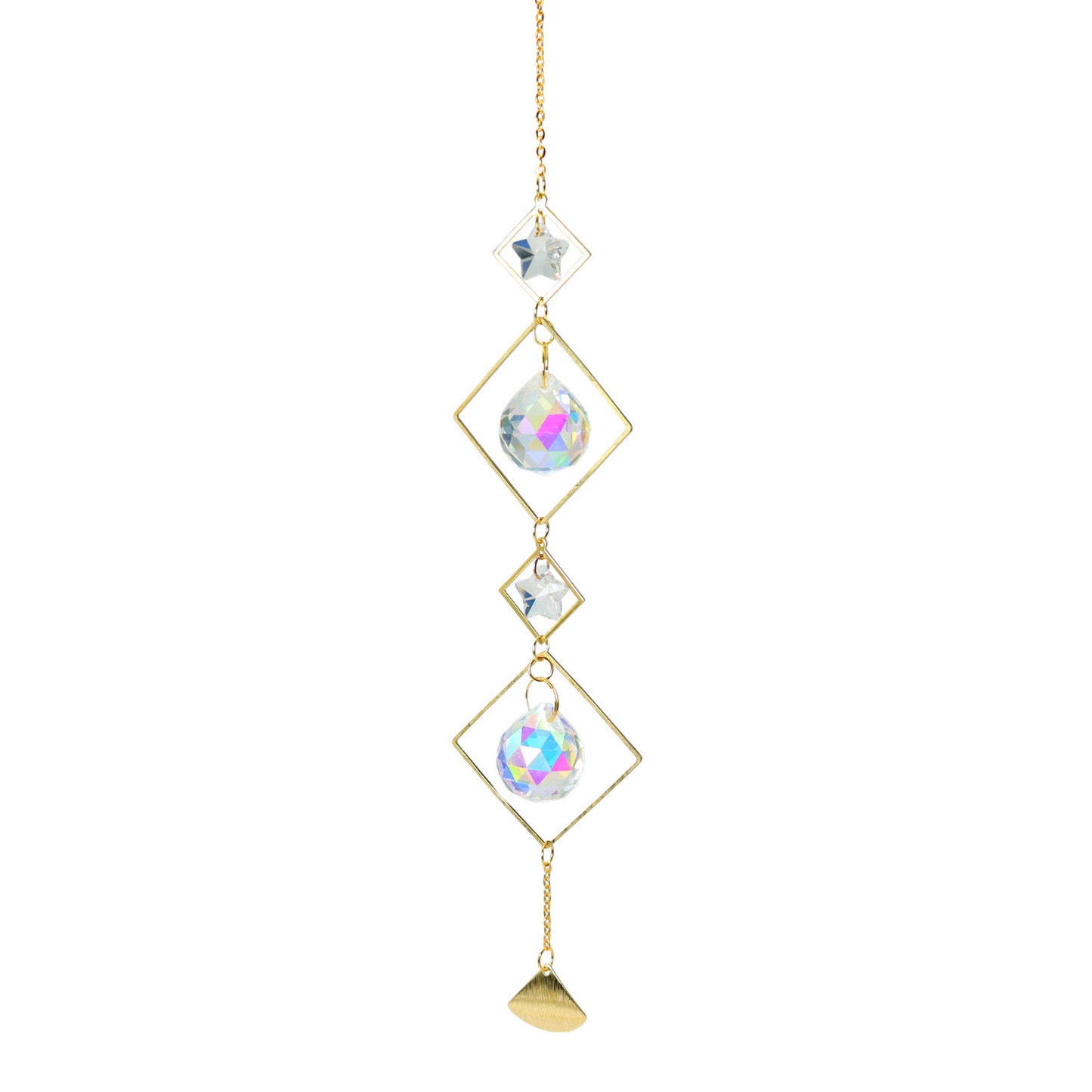 K9 Aura Crystal Hanger Suncatcher 2 Moons 2 Stars Brass Color  - 16 inch - China