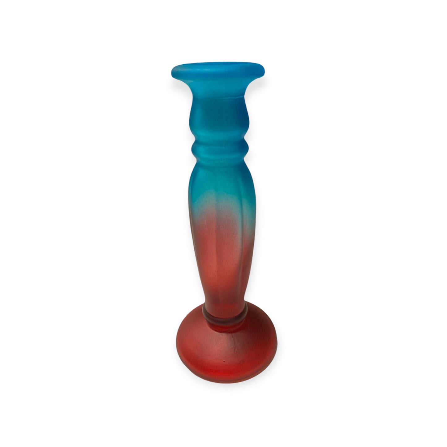 Frosted Glass CANDLE HOLDER RED & BLUE - 9 inch tall - 6 per case