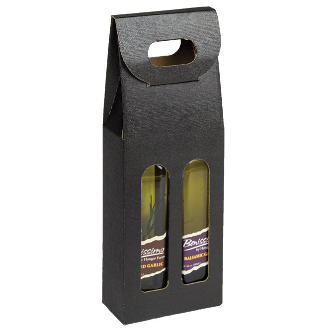 Black Linen 2 Bottle Carrier for Tall Bottles 4.25″ x 2.13″ x 12″
