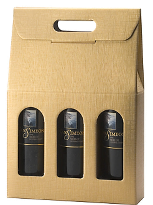 GOLD Oro 3 WINE Bottle CORRUGATED Carriers - 10-5/8 x 3.5 x 15 inch - 30 per case