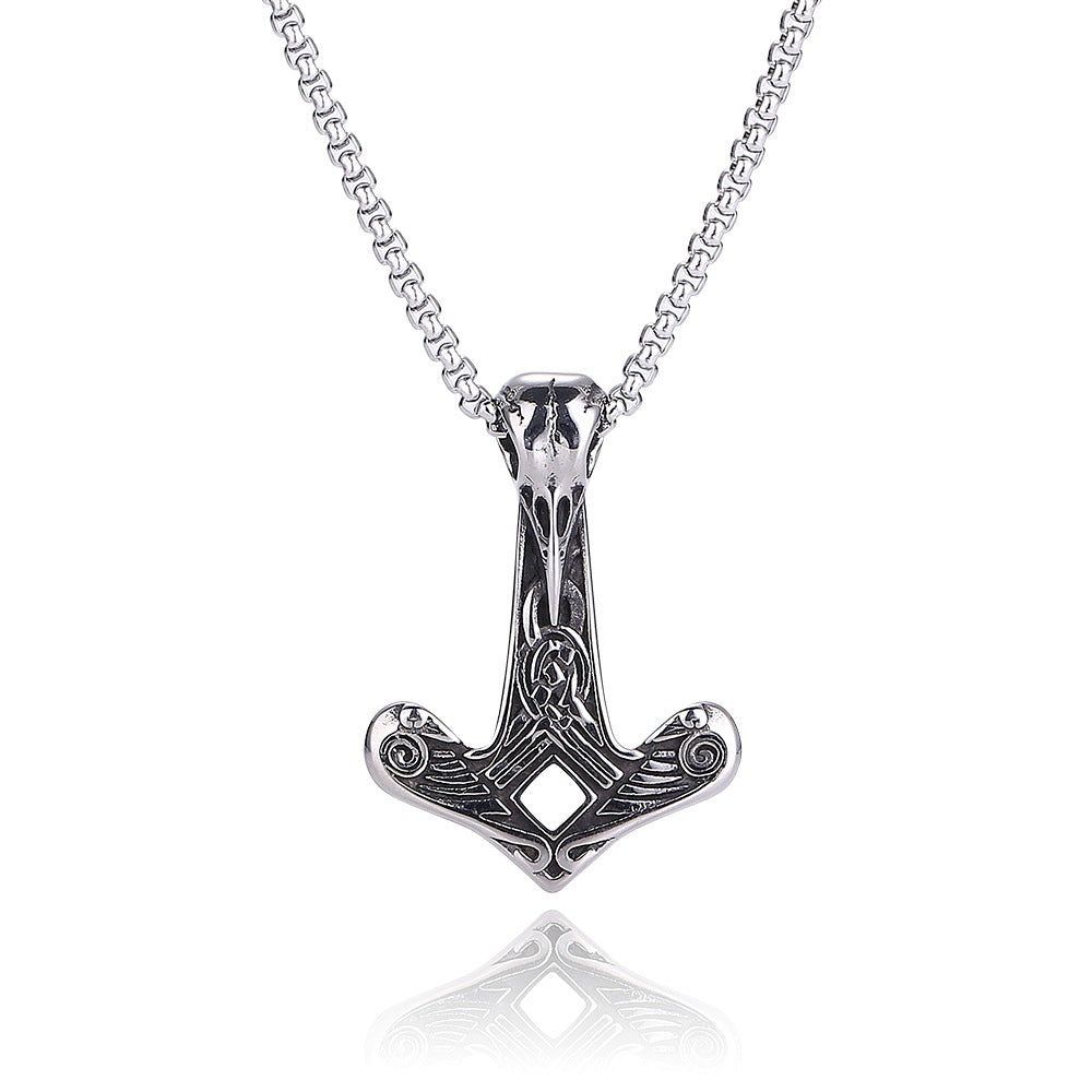 Raven Skull Nordic Stainless Steel Pendant with Necklace 60cm - Silver color - 47x34mm - NEW222