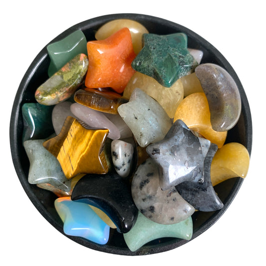 MINI ME Mix - Stars & Moons - Pack of 100 ASSORTED STONES - 18mm - China - NEW423