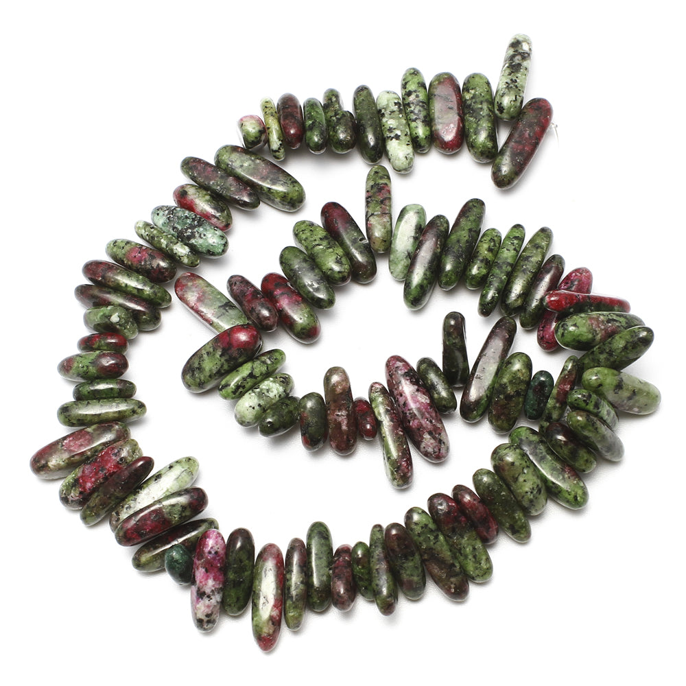 Ruby in Zoisite Gemstone Bead Nuggets - 1mm Hole - 15.5 Inch Long Size:5x13x4mm to 8x30x8mm