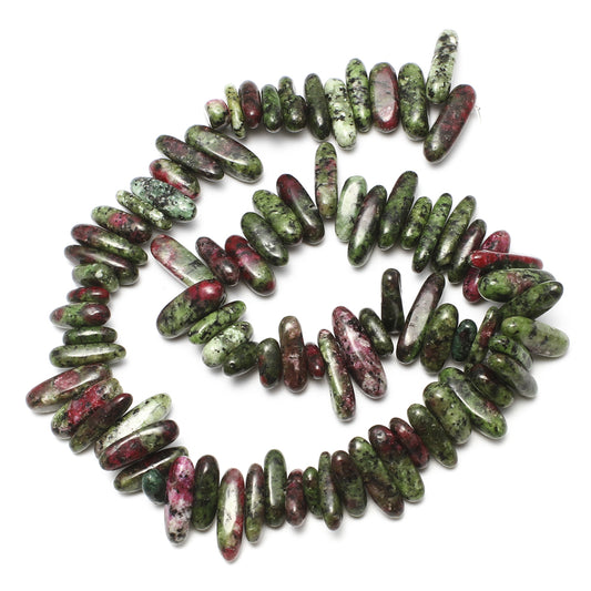 Ruby in Zoisite Gemstone Bead Nuggets - 1mm Hole - 15.5 Inch Long Size:5x13x4mm to 8x30x8mm
