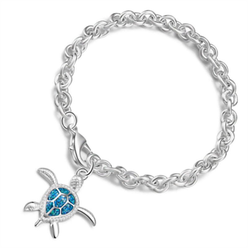 Turtle Bracelet with Brass lobster clasp - Artificial Opal with Cubic Zirconia Micro Pave - real silver plated - Length 21 cm - China - NEW1122