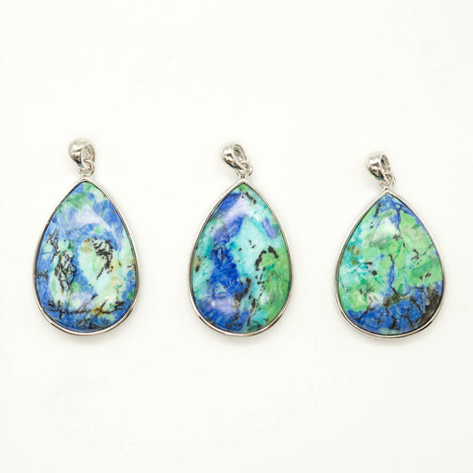 Silver Natural Azurite Water Drop Pendant Necklace - NEW921