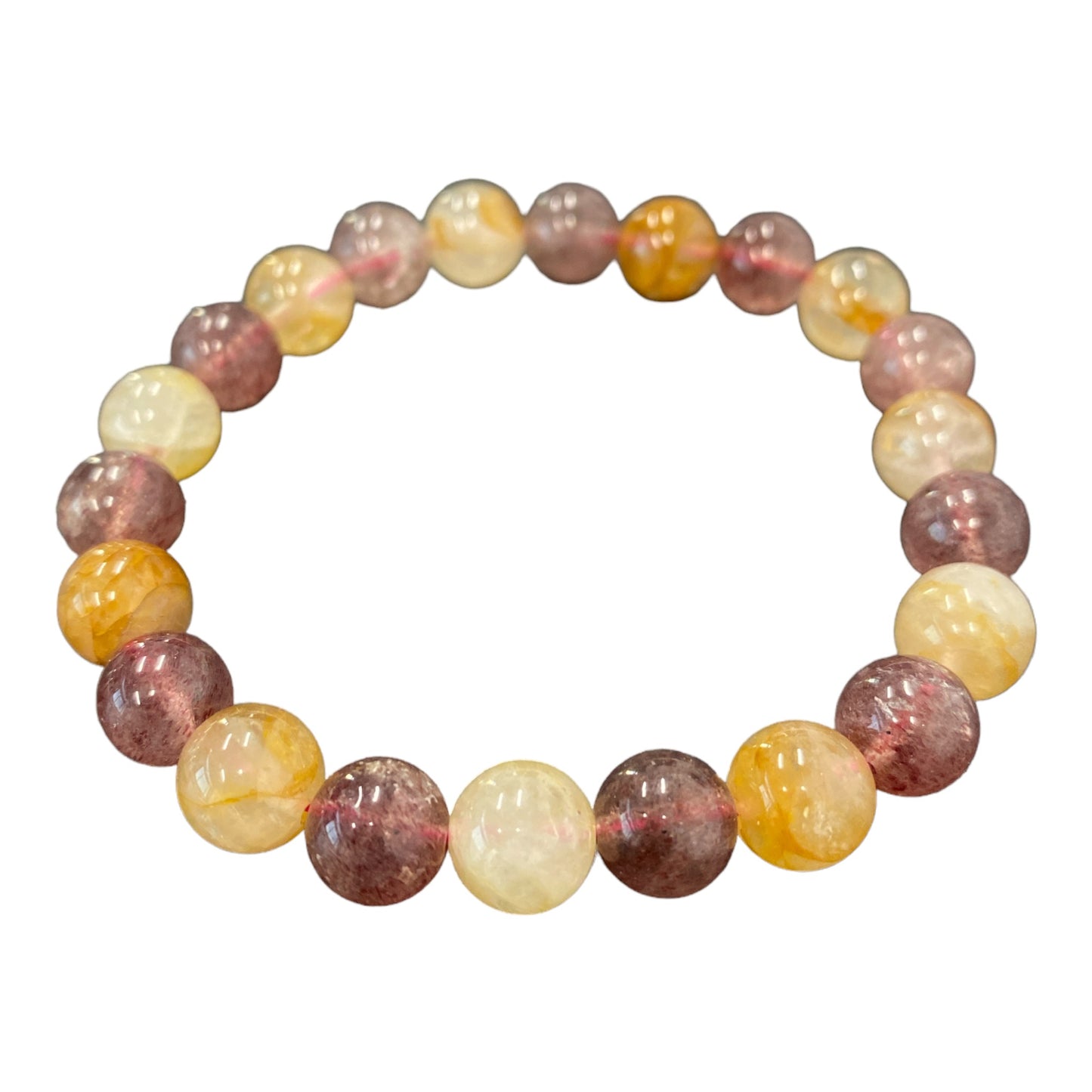 Golden Healer & Strawberry Quartz - 8mm Round Bead Bracelet - 7 inch - China - NEW1223