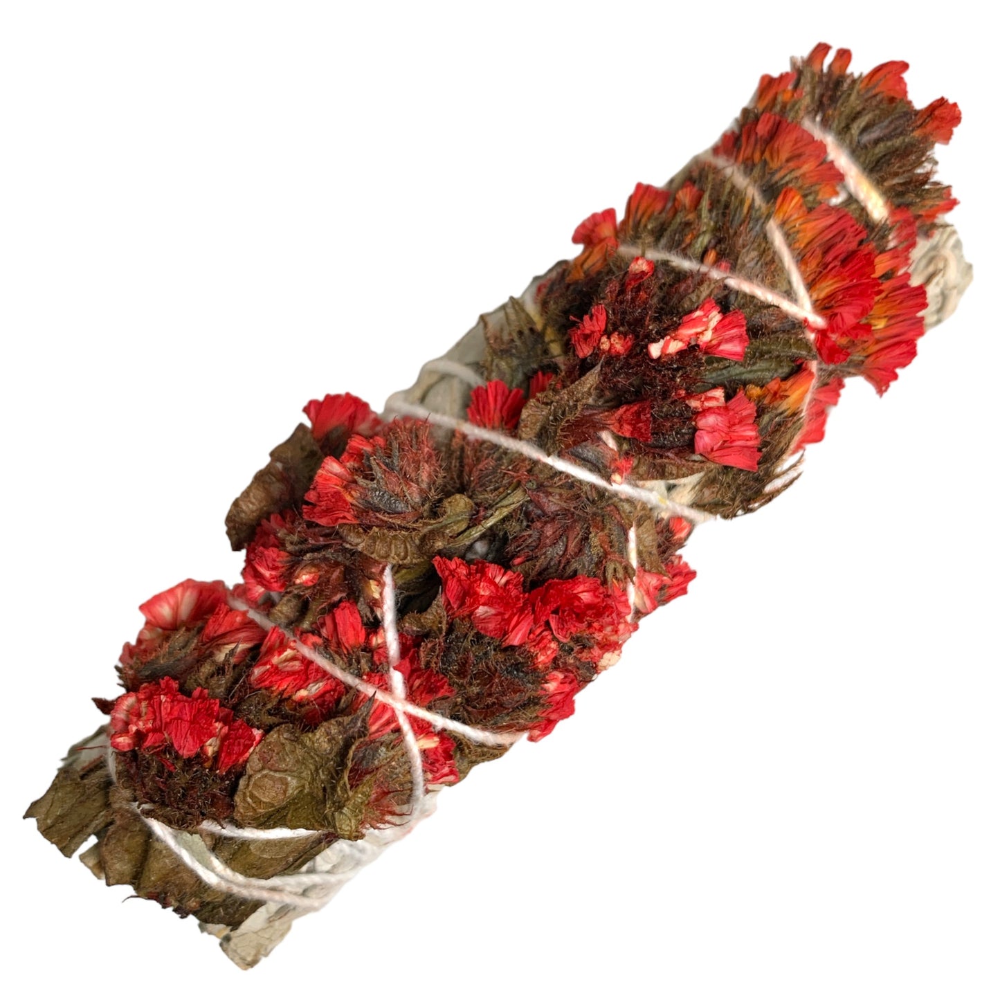 White Buffalo Sage with Sinuata Flowers - Red - 4 inch Smudge Sticks - BULK - NEW1021