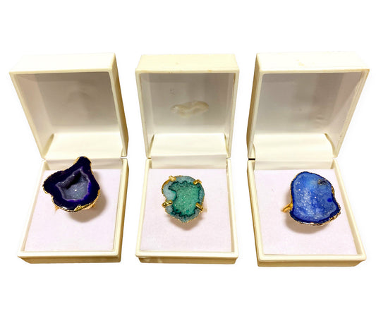 Druzy Rings Assorted Colors - Sizable Ring Gold Plating - Free Ring Box - India - NEW1222