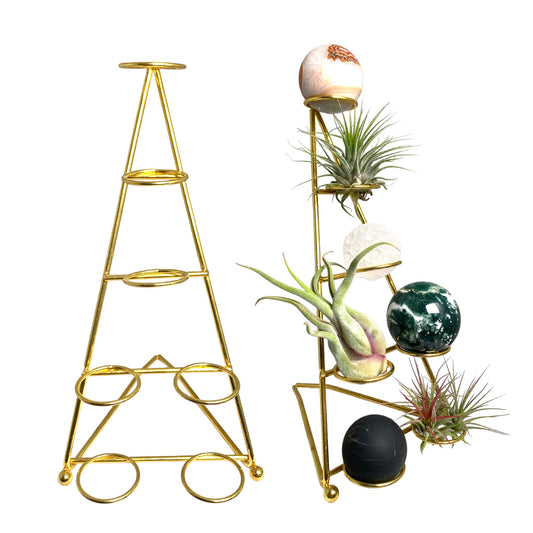 Display Stand - 10 tall x 5.5 wide x 6.5 inch deep - 1.5 inch Dia. Rings - Gold Metal Wire 7 Holes - China - NEW623