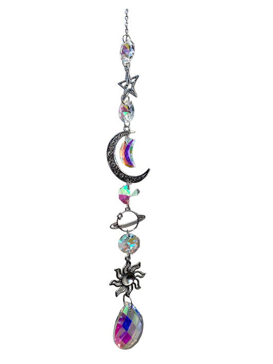 K9 Aura Crystal Hanger Suncatcher Silver Color Twinkle Hanger with Moon & Stars - Long - 6cm x 40cm - China - NEW123