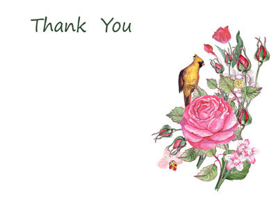 PK/50 - Flora Cards - Thank You - Bird & Flowers
