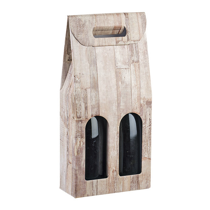Wooden Barn Design Double WINE Bottle Carriers 750ml CORRUGATED (Order in 30's)