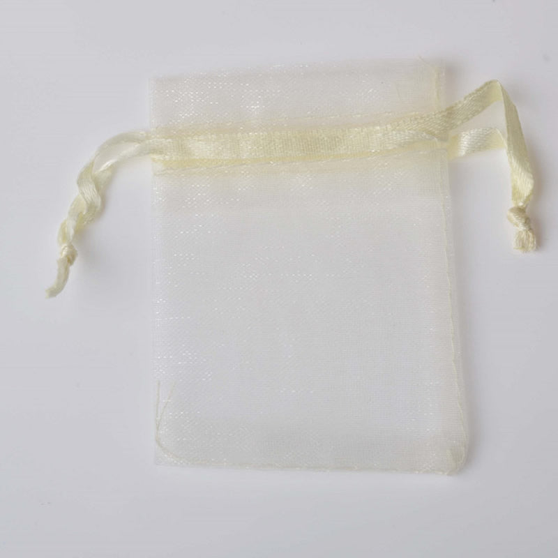 PK/100 Ivory 5 x 7 inch ORGANZA POUCH BAG - RECTANGLE with Draw String - 13x18cm