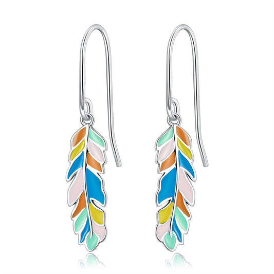 Feather Earrings - Sterling Silver 925 - Colored Enamel - See Ring -  NEW622