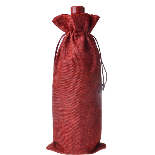 PK/10 Wine Bags - RED - Linen #5 - 6 x 13.75 inch - with Draw String - NEW920