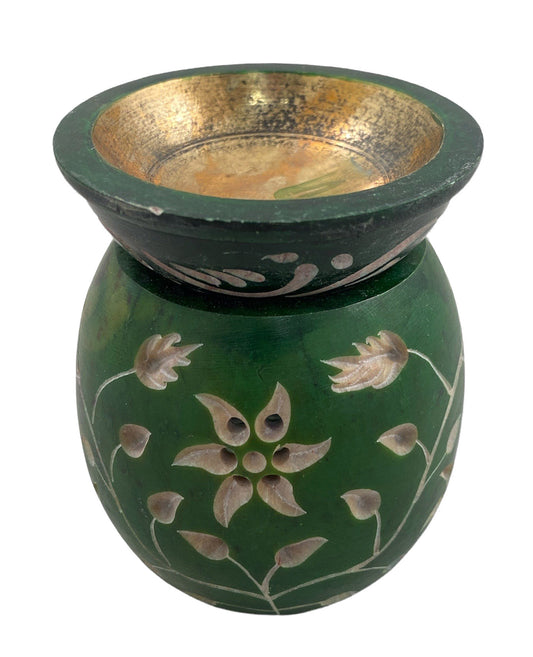 SOAP STONE Aroma Lamp - Resin & Oil Burner - 2.5 inch - Green with Copper - NEW222