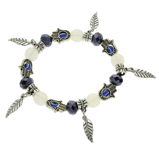 Evil Eye Feather Charm Bracelet - 10mm - China