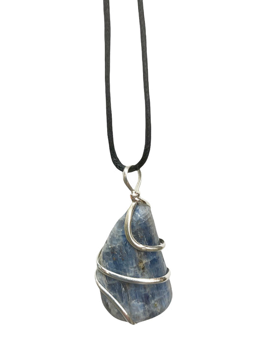 Blue Kyanite Wrapped Pendant on Cord - 20g - India - NEW1021