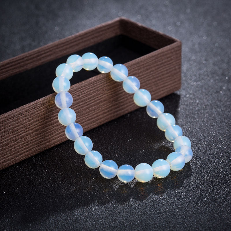 Blue Moonstone Bracelet Polished - 8mm Beads -Approx 7.5 Inch - Synthetic - China