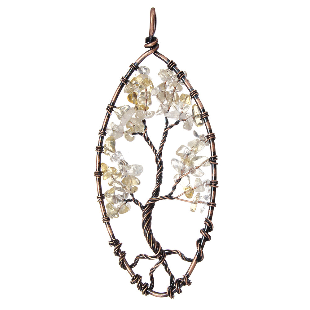 Tree Of Life Pendant - Brass with Citrine Gemstone, Antique Copper Plated