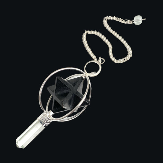 Black Tourmaline Spinning Merkaba Star Pendulum  - 60 to 65mm - 20g - NEW422