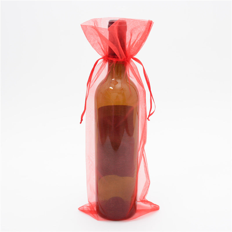 Wine Bottle Bags - RED 6 x 15 inch - ORGANZA - RECTANGLE with Draw String - 15 x 38cm - Order in 100's - NEW922