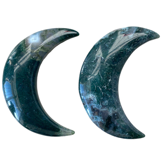 Moss Agate Polished Crescent Moons - Mixed Sizes 3 to 3.5 inches - Comment for size request - Sold per gram - NEW1223