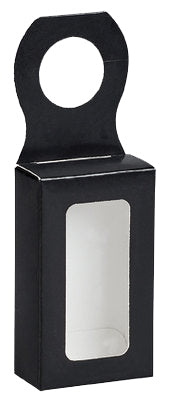 Bottle Hanger Favor Box - Small - Black - Box Size 2 1/4 x 1 1/8 x 3 7/8 - Window 1 1/4 x 2 7/8 - Hole 1 1/2 inch Dia. Order in 6's or 252's