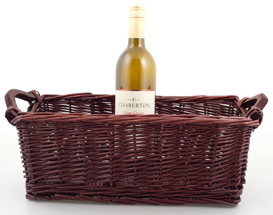 Willow Rectangle Tray with Wood Handle - Wine - 15.5 x 8.5 top x 13.75 x 7 bottom x 6 inch deep - fits 26 x 40 basket bag