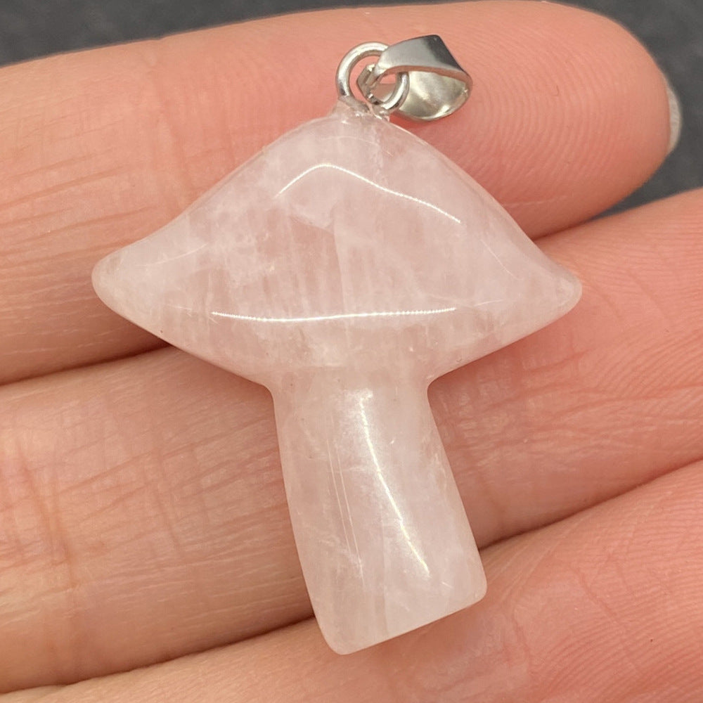 Rose Quartz Gemstone Mushroom Pendant with Brass Silver Color Plated Hole - 22x29mm - China - New1122