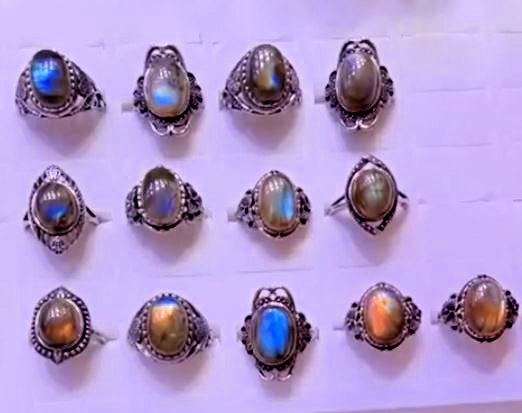 Labradorite Oval RINGS - Adjustable Assorted - Silver Color Plated Metal -  25x15mm - China - NEW1122