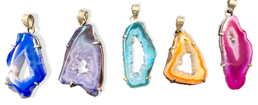 Druzy Agate Pendants - Assorted Colors & Sizes - 35-50mm - India - NEW1222
