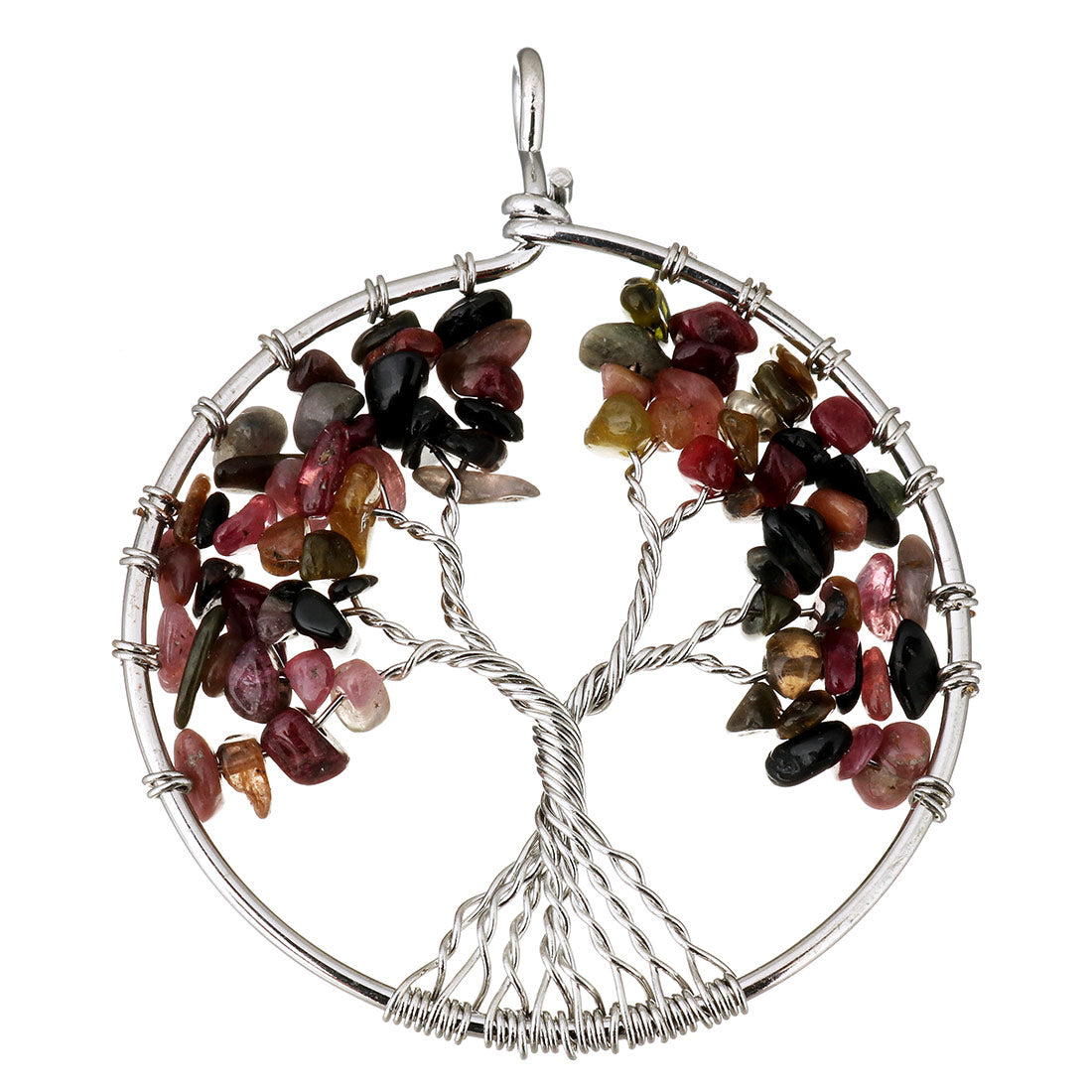 Tourmaline Tree Of Life Pendant - Brass - Plated - Round