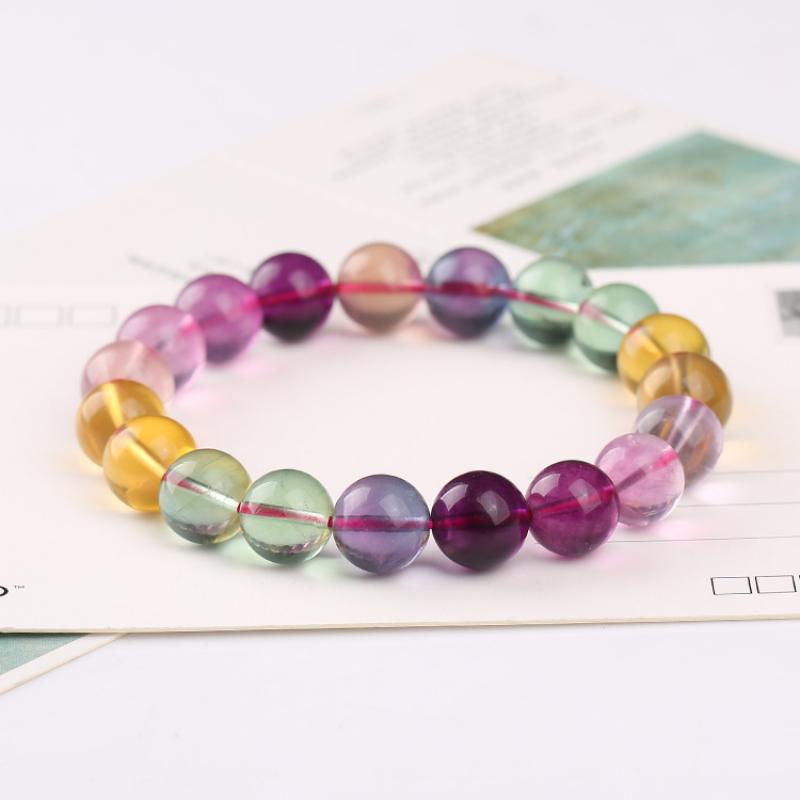 Gemstone Bracelet Colorful Fluorite Round 7mm polished multi-colored - NEW222