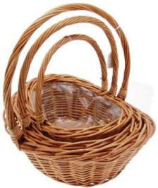 Set of 3 - Willow Oval Baskets - High Ends - Honey - Lge 15x12x5.5 DEEP OUTSIDE  4 DEEP   13 HANDLE