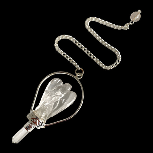 Clear Quartz Angel Pendulum - Platinum Color Plated - NEW522