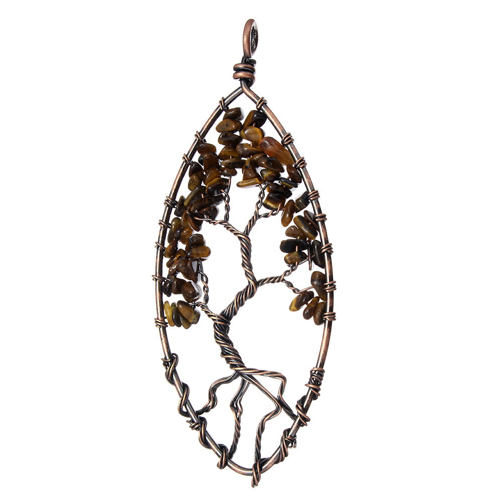 Tree Of Life Pendant - Brass with Tiger Eye Gemstone, Antique Copper Plated