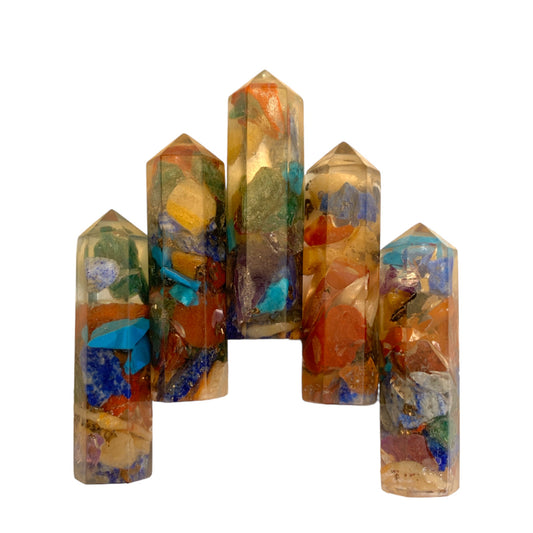 Chakra Orgonite - 35-40mm - Single Terminated Pencils - (retail purchase as singles, wholesale min order 5) - India - NEW1020 - Synthetic