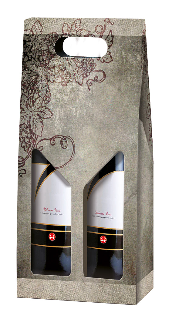 Wine Poetry- Poesia di Vino Design Double WINE Bottle Carriers 750ml CORRUGATED (20 per case) NEW421