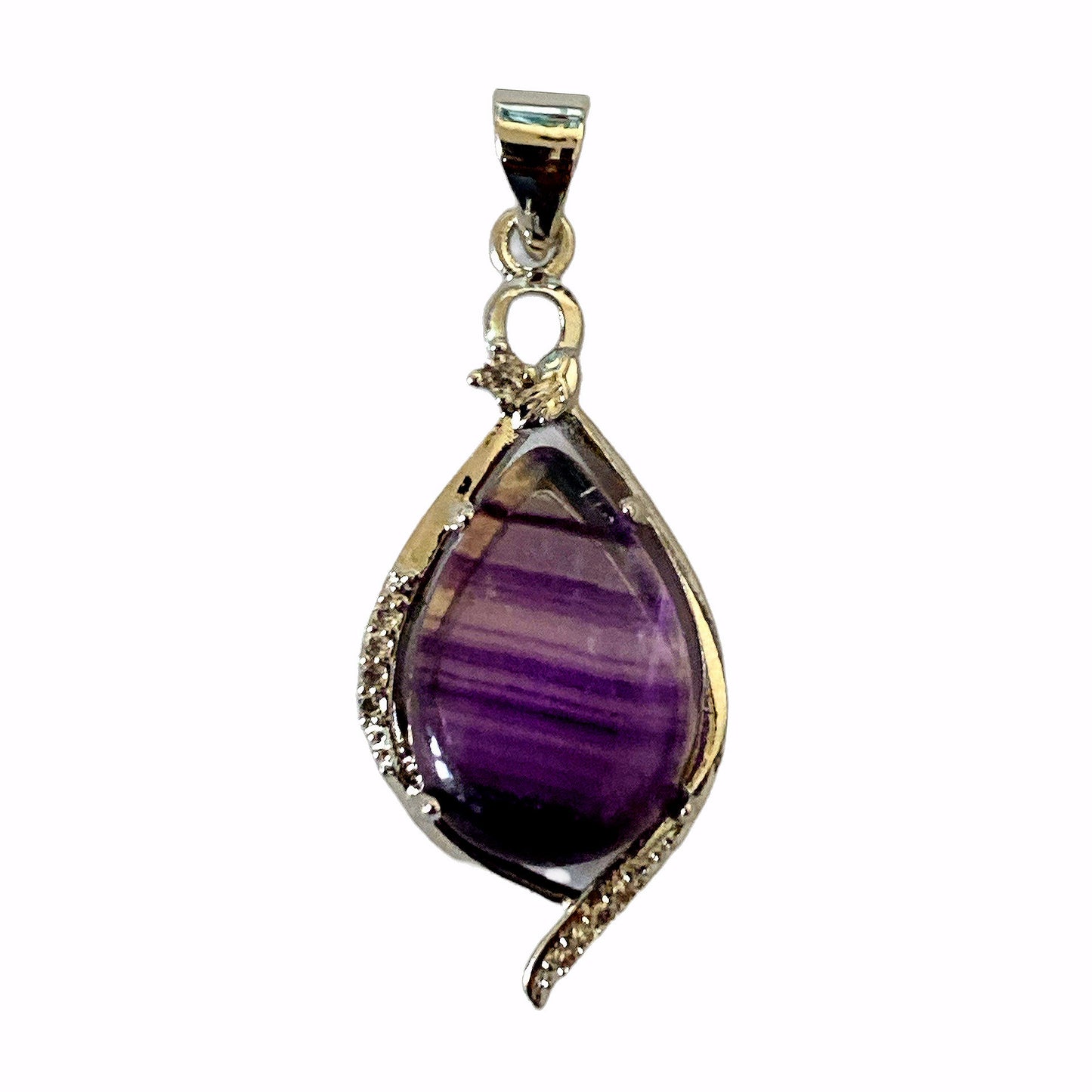 Fluorite Tear Pendant with Rhinestones - Silver Color Plated Metal - 32x12mm - China - NEW922
