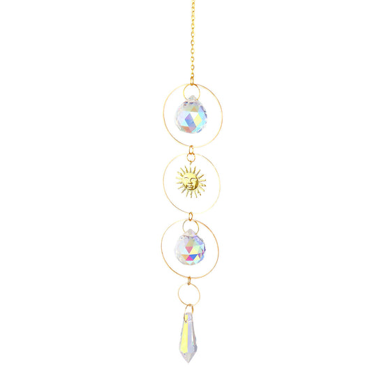 K9 Aura Crystal Hanger Suncatcher Full Moons in 2 Rings with Sun Design & Point Brass Color Hanger - Long inch - China - NEW911
