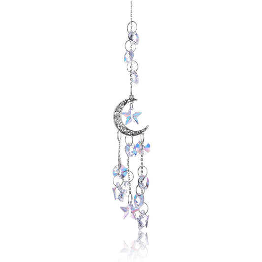 K9 Crystal Hanger Suncatcher Silver Color Twinkle Hanger with Cross Moon Stars - Long - 6cm x 40cm - China - NEW423