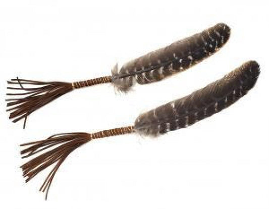 Leather Wrapped Smudging Turkey Feather 10 - 12 inch - Set of 2