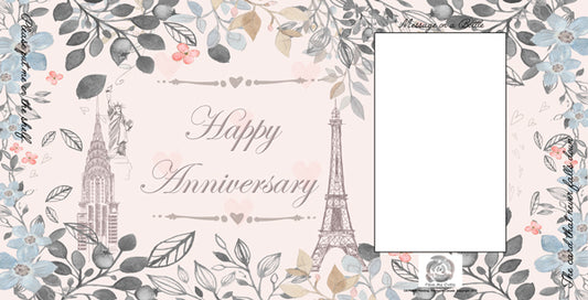 FROMME BOTTLE GREETING CARDS - HAPPY ANIVERSARY - FLORAL PARIS THEME - 29.5CM X 14.5CM -  GIFT TAG